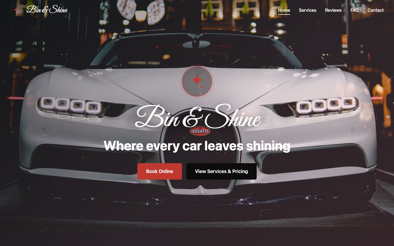 Website with online booking for Bin and Shine mobile detailing